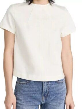 Spanx Shirt Perfect Funnel Top Womens L Large Powder White Short Sleeve